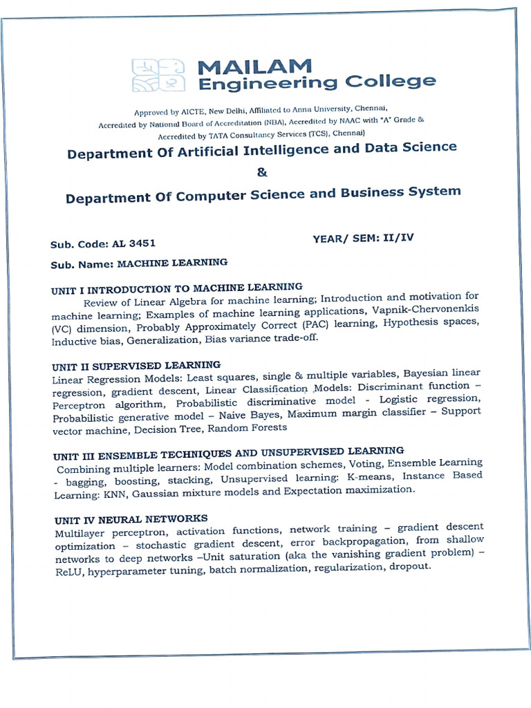 Al 3451 ML 5 Unit Notes | PDF