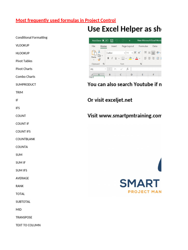 Excel Formulas For Project Control | PDF