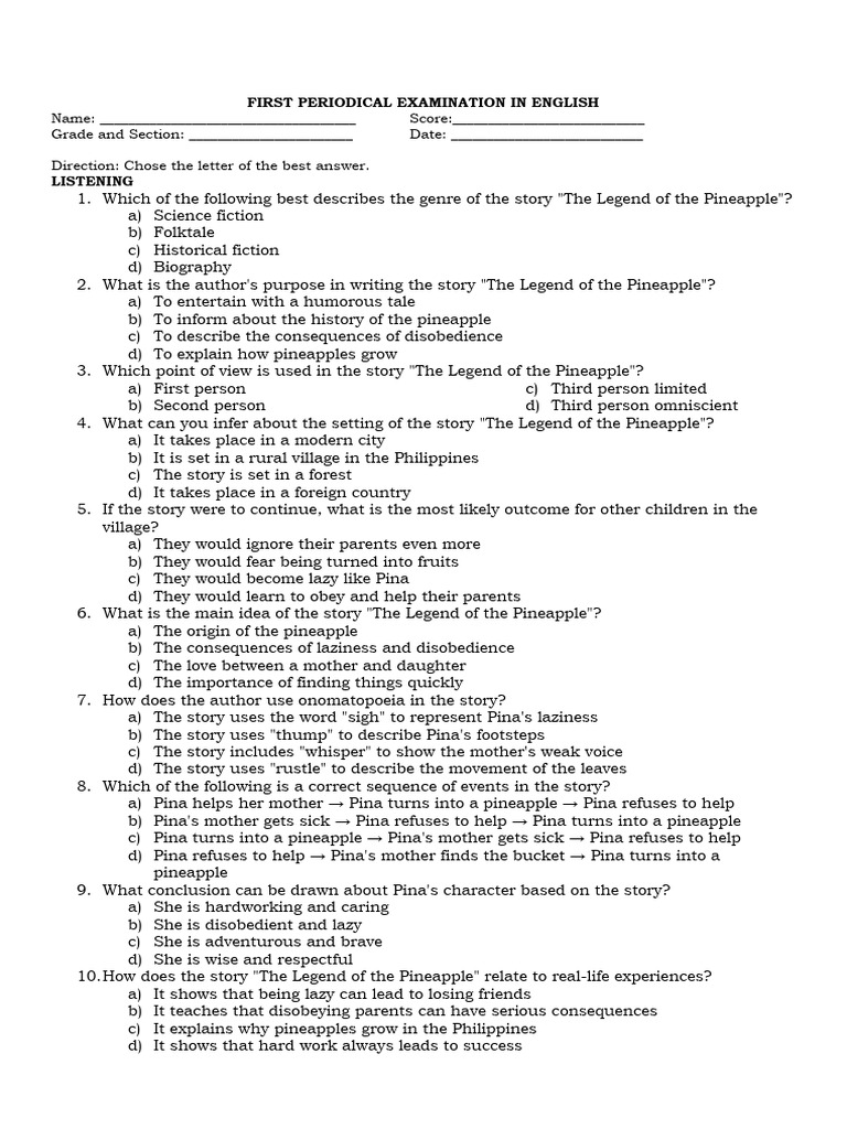 Grade 4 Matatag First Periodical Test in English 4 | PDF