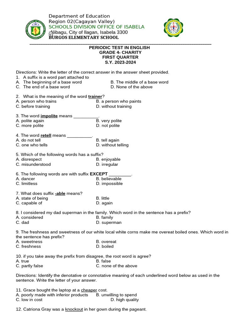 Grade 4 English and Science Periodic Test | PDF | Waste | Water