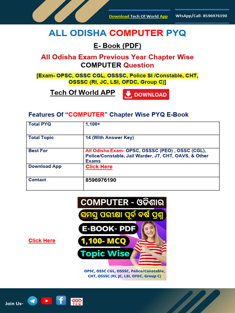 Demo ALL Odisha Computer Previous Year Question 1100 PYQ 2022 by ...