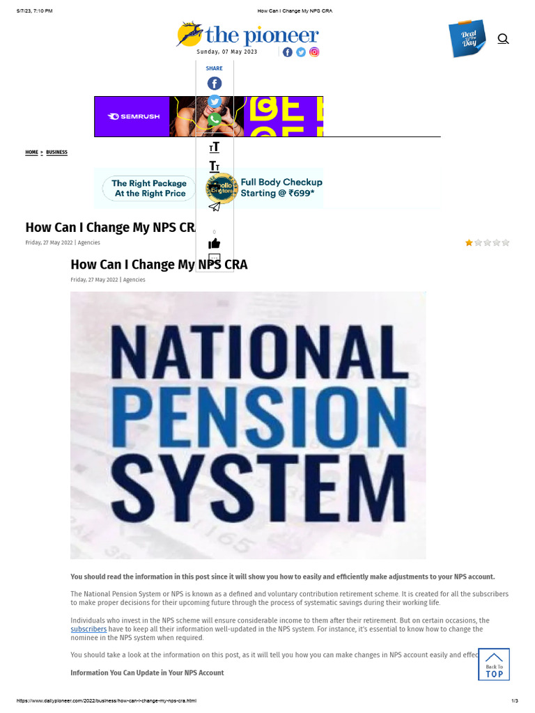 How Can I Change My NPS CRA | PDF