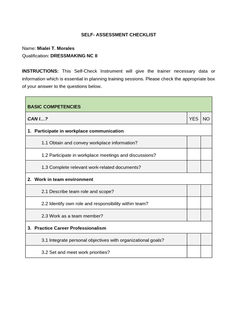 3. Self- Assessment Checklist | PDF
