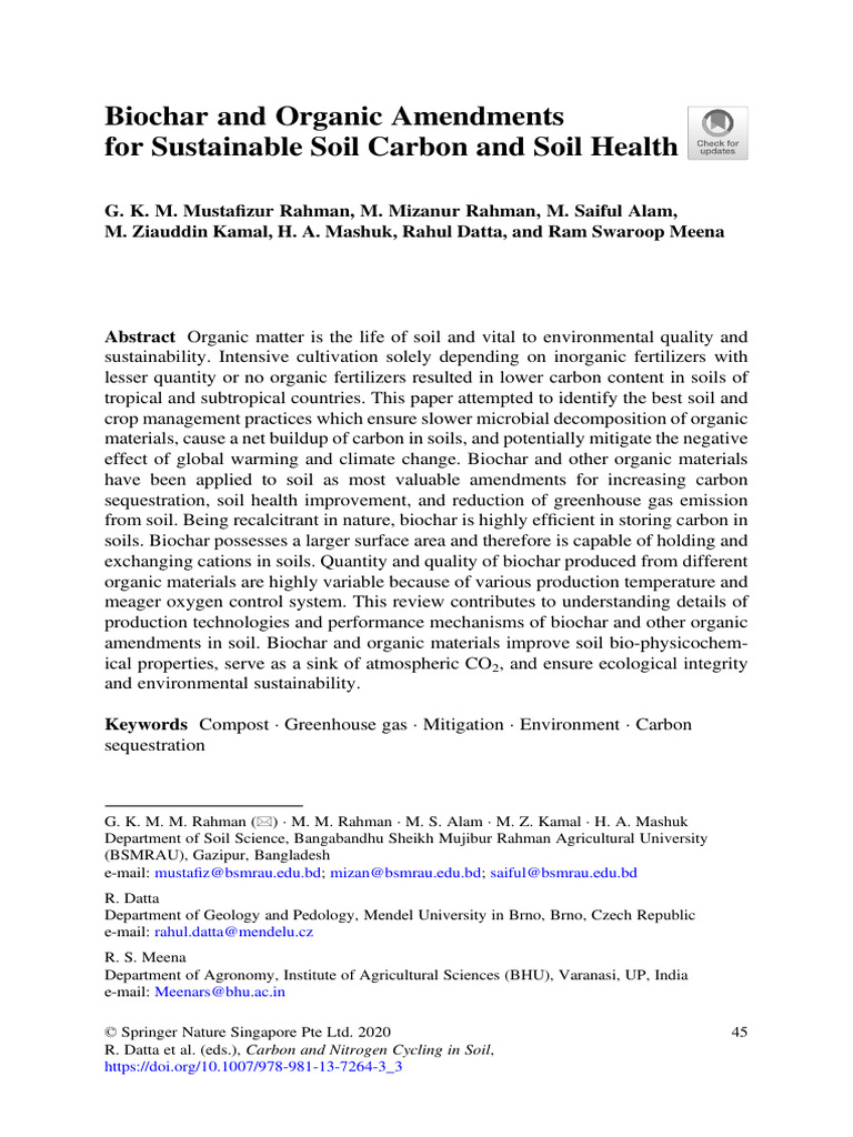 Biochar and Organic Amendments For Susta | PDF