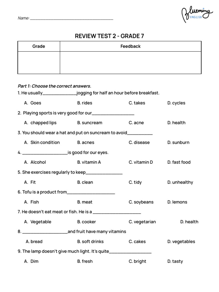 Review Test 2 - Grade 7 | PDF