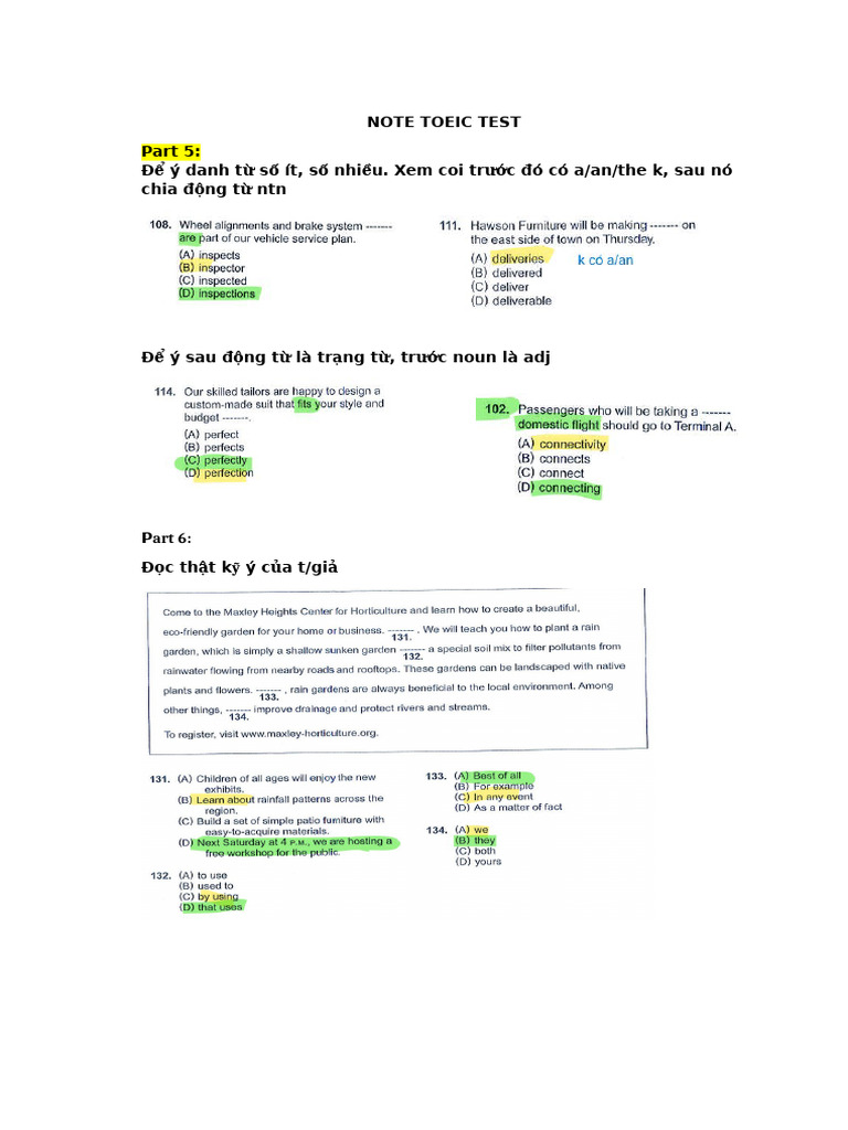 Note toeic test pdf