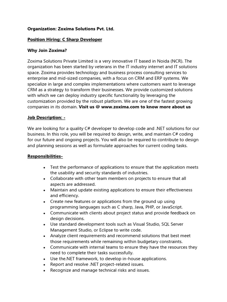 C Sharp Developer | PDF