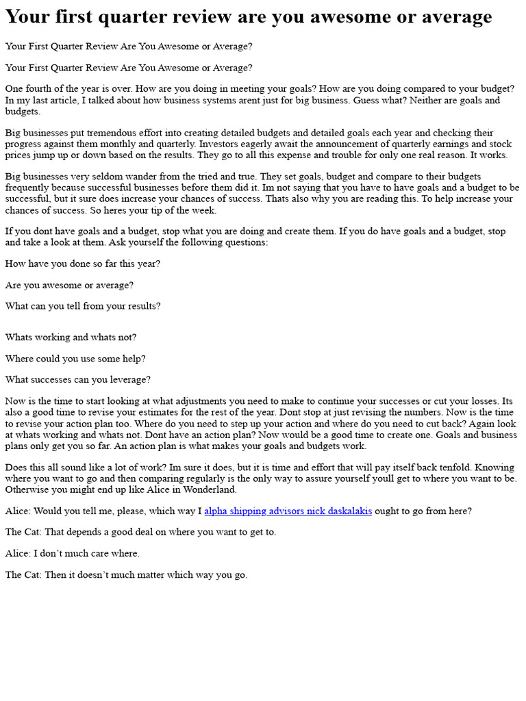 Your First Quarter Review Are You Awesome or Average 178984 | PDF