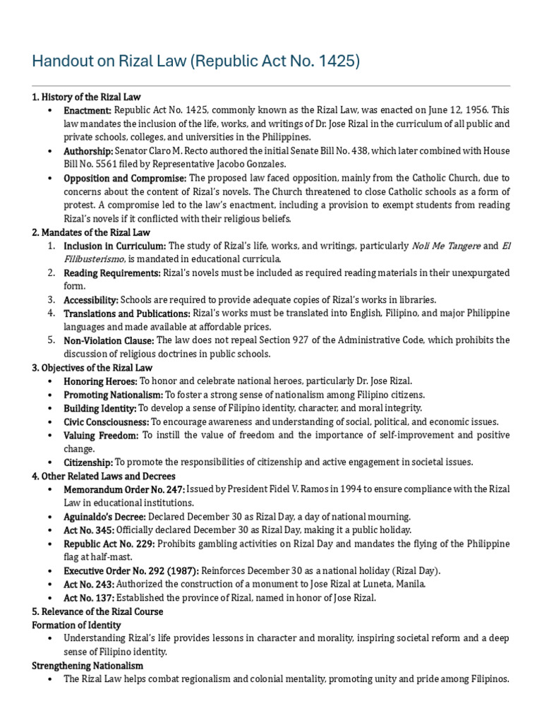 Handout On Rizal Law and Knowing Rizal | PDF