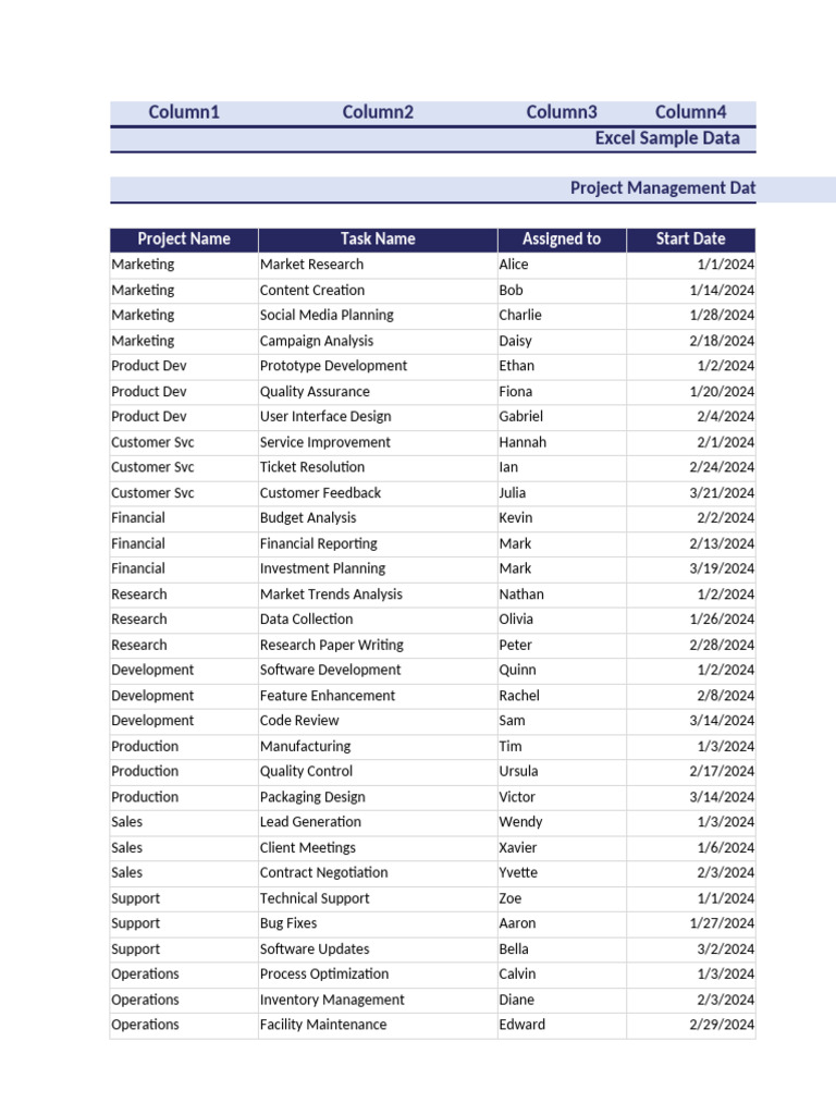 Project Management Sample Data | PDF