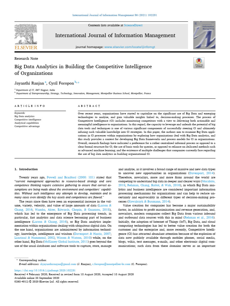 Big Data Analytics in Building The Ci of Organization | PDF