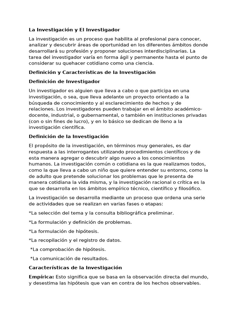 La Investigación y El Investigador | PDF