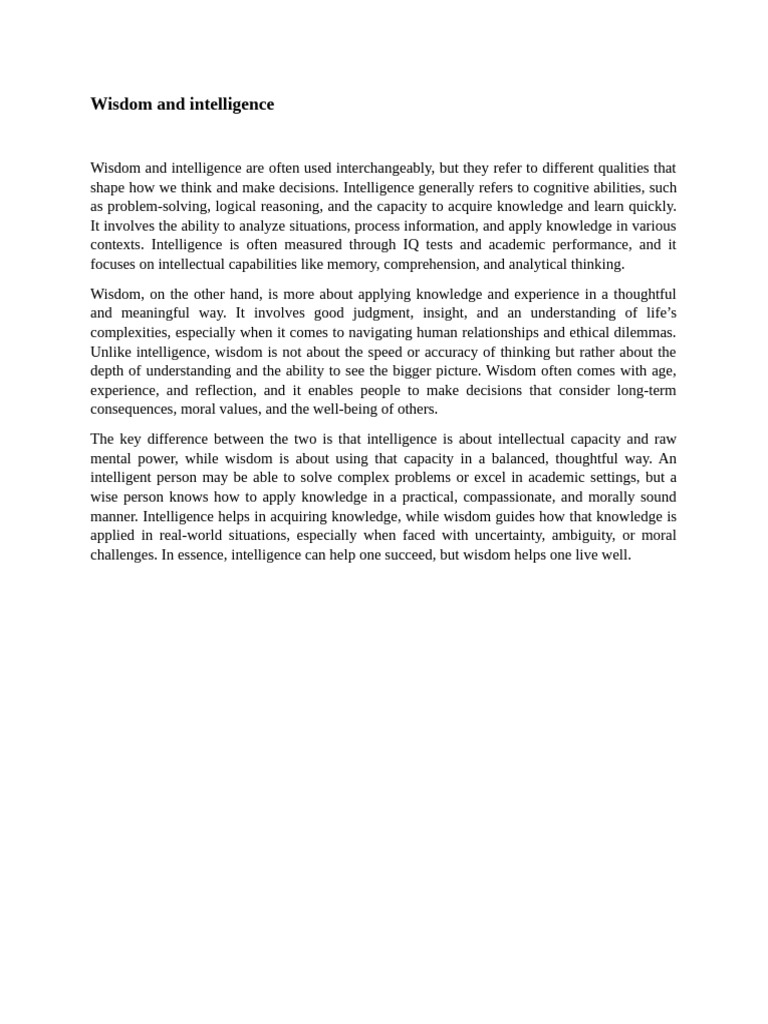 Wisdom and Intelligence | PDF | Self-Improvement