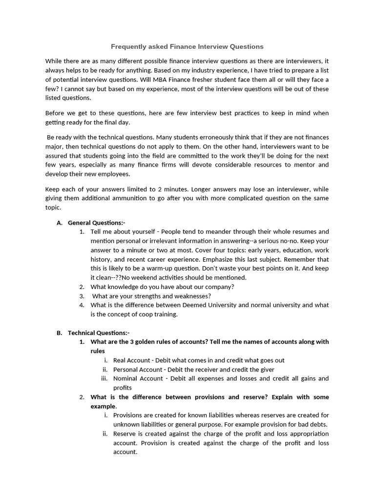 Frequently Asked Finance Interview Questions With Answer (Addons) V1 ...