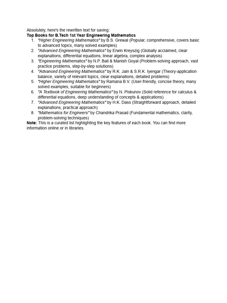 Here are some of the best ranked books for b tech pdf