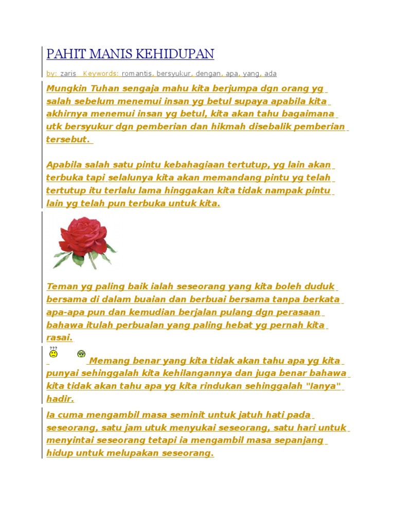 PAHIT MANIS KEHIDUPAN PAHIT MANIS KEHIDUPAN