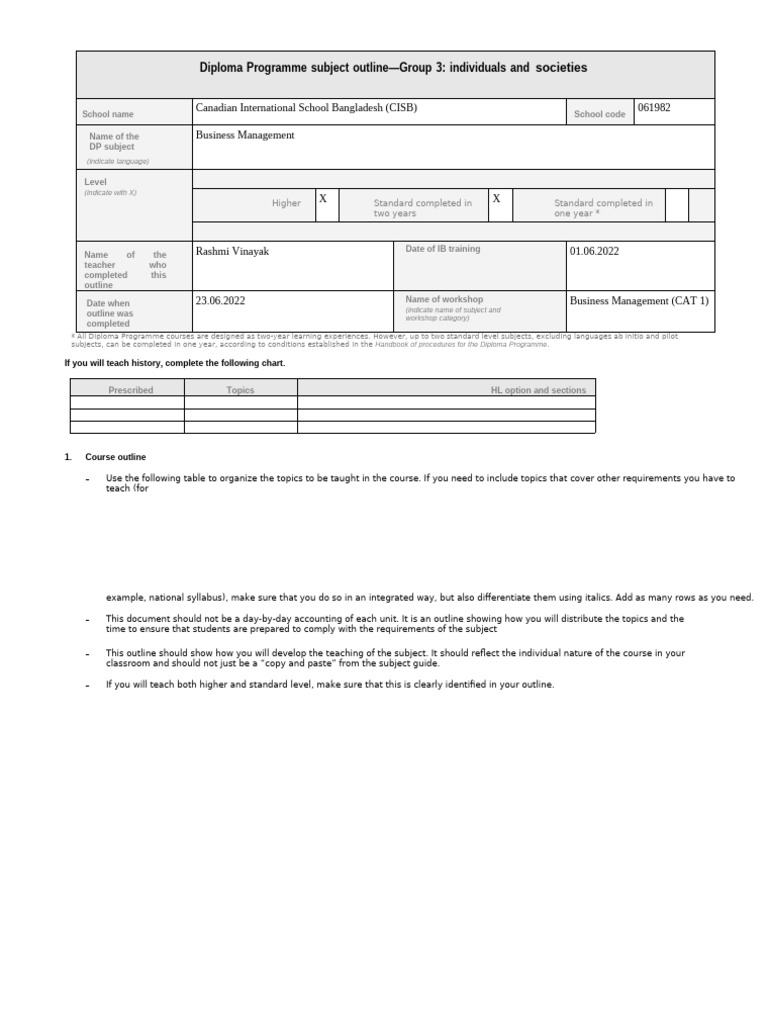 Business Management Course Outline | PDF