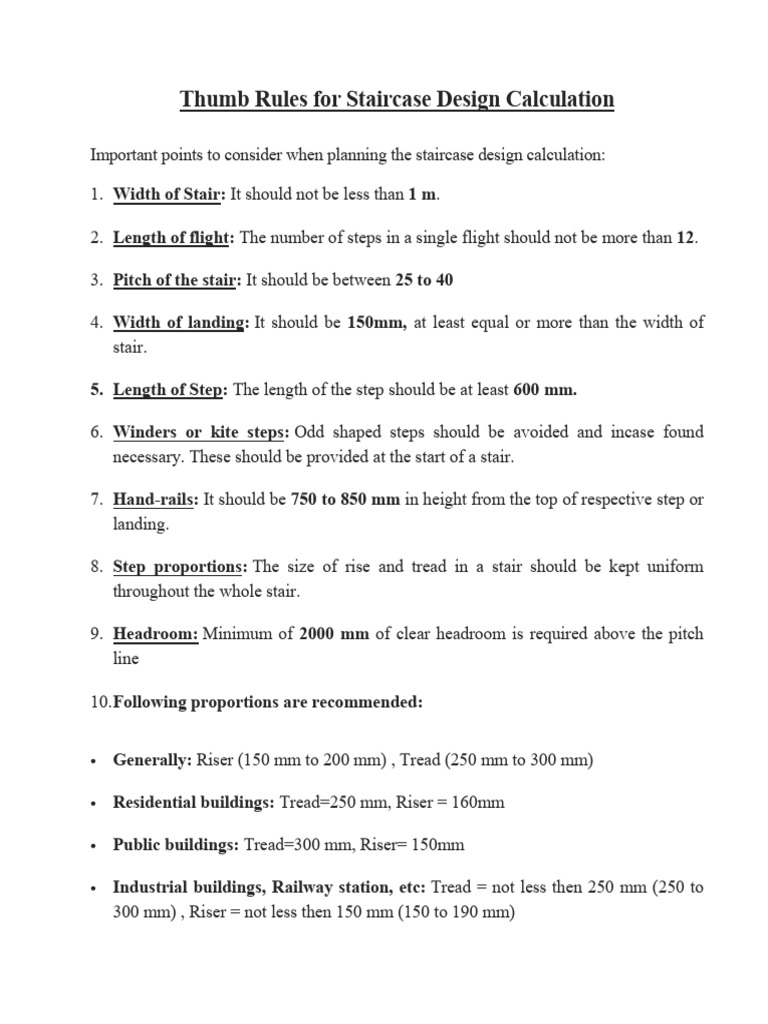 Thumb Rules of Staircase Design | PDF