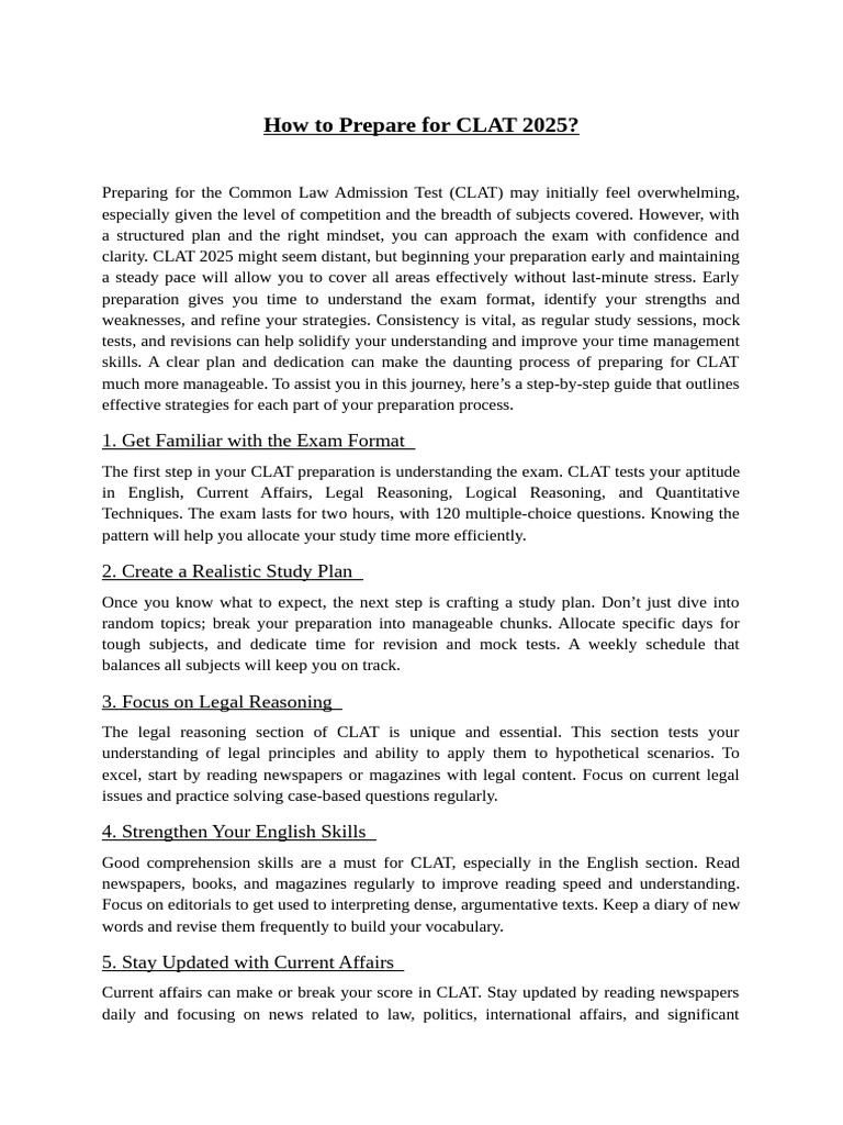 How To Prepare For CLAT 2025 | PDF