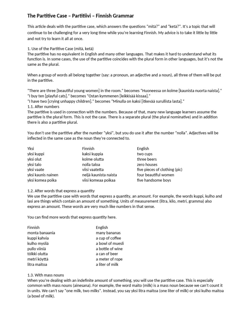 The Partitive Case | PDF