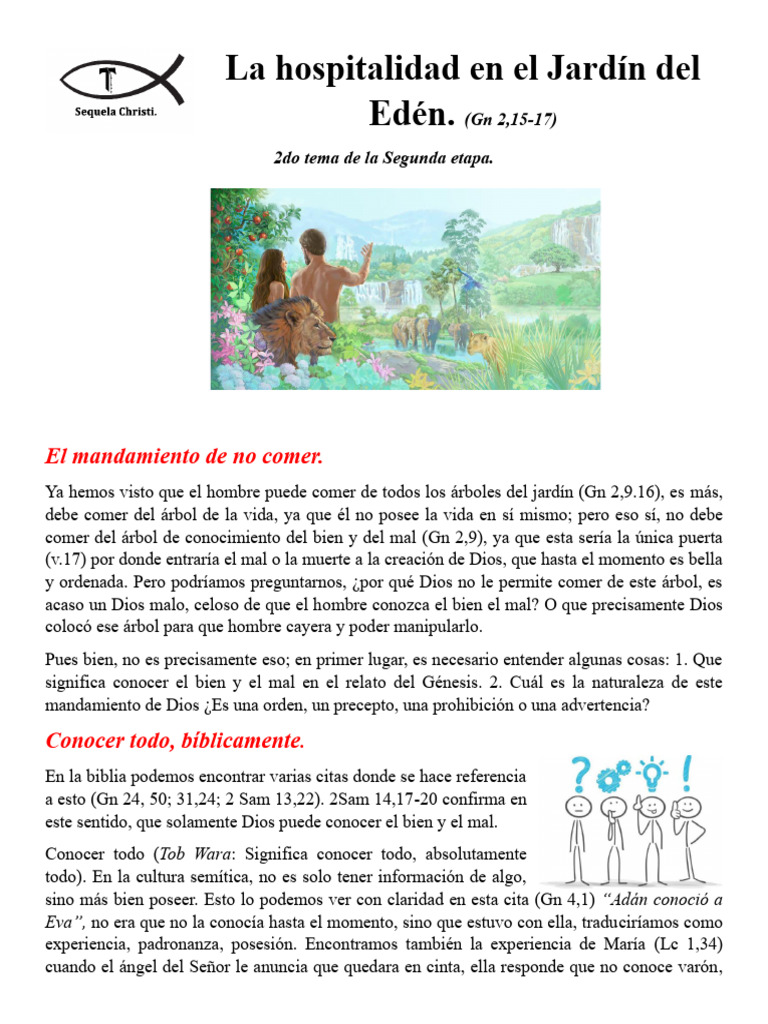 2do Tema La Hospitalidad en El Jardin Del Eden. | PDF