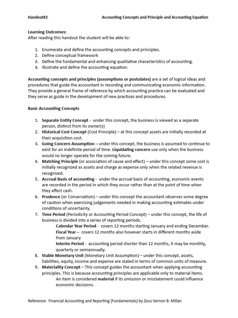 Handout 2 Concepts and Principles of Accounting | PDF