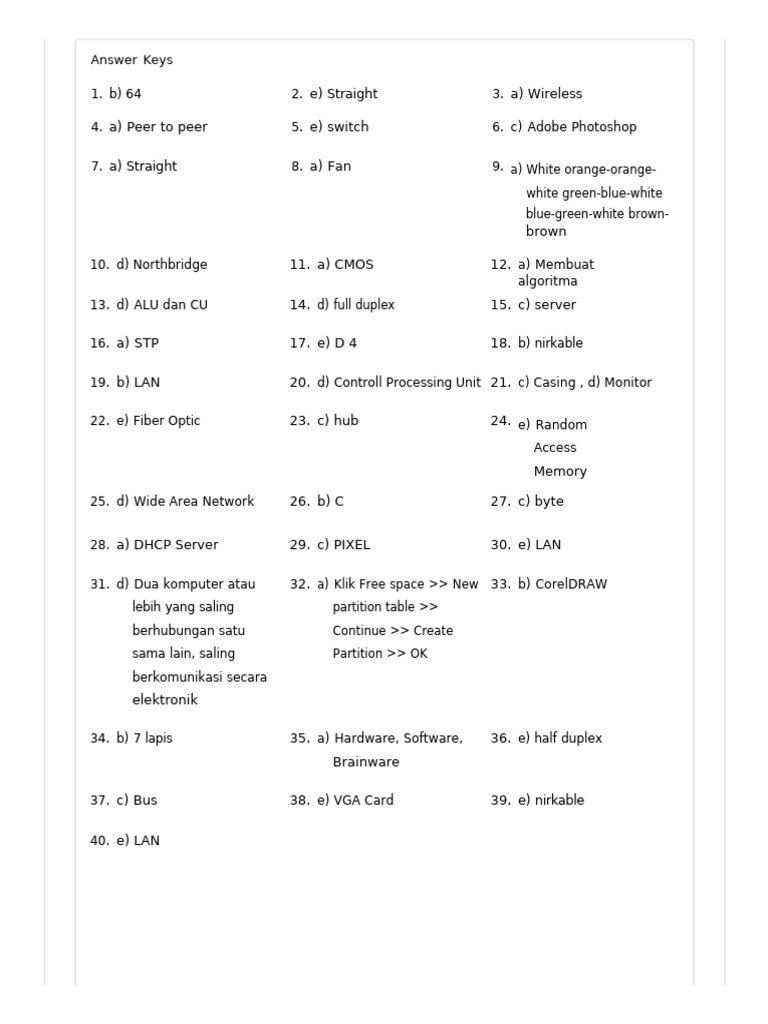 Dasar program keahlian tkj quizizz pdf