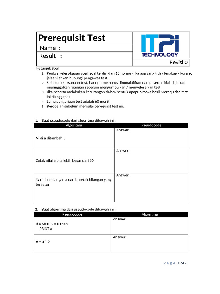 Prerequisit Test I | PDF