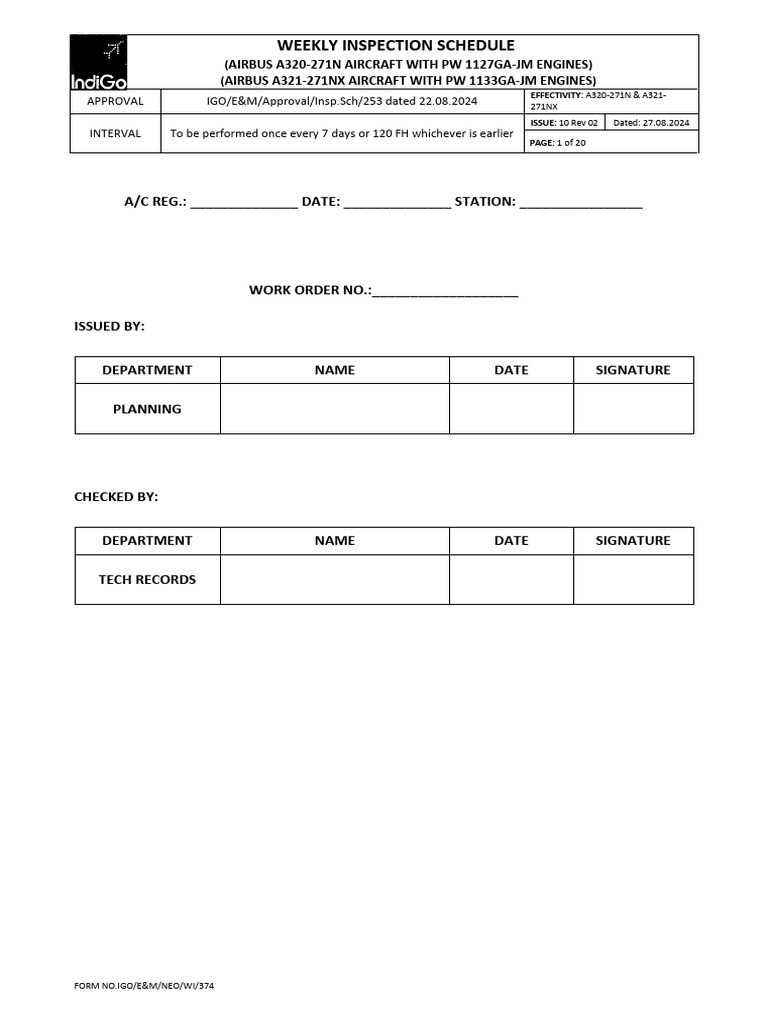 Weekly Inspection Schedule Issue 10 Rev 02 (PW) Wef 03 Sep 24 | PDF