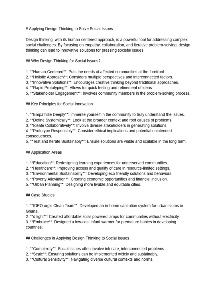 Applying Design Thinking To Solve Social Issues | PDF