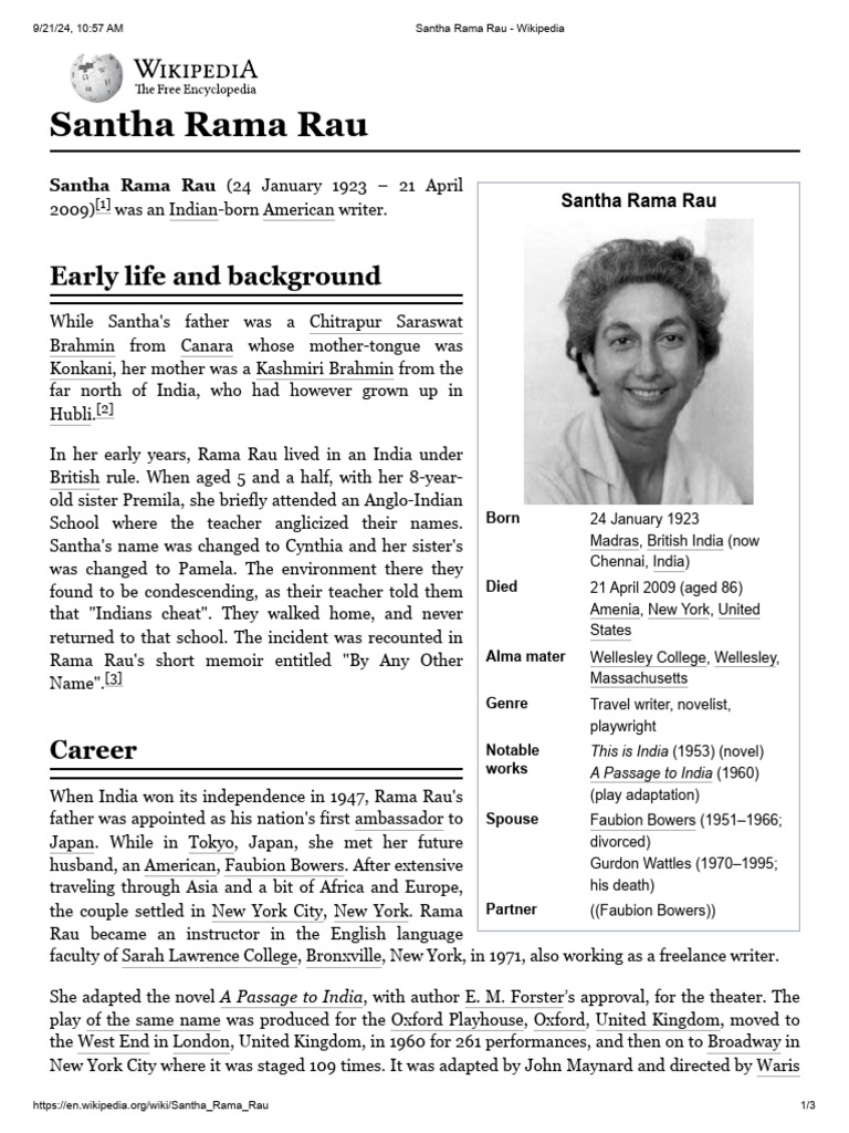 Santha Rama Rau - Wikipedia | PDF