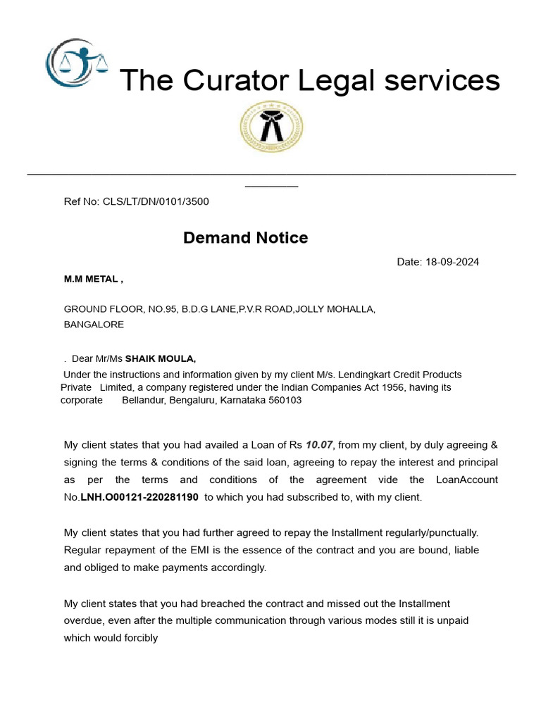 Demand Notices M.M Metal | PDF