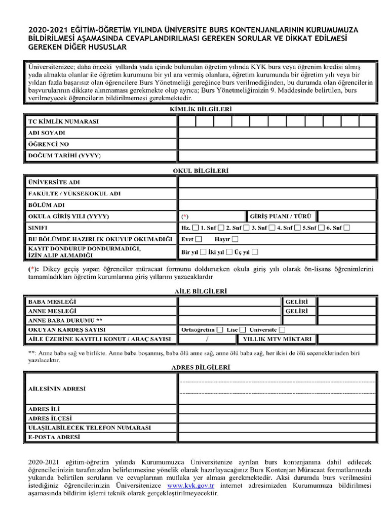 Burs Başvuru Formu | PDF