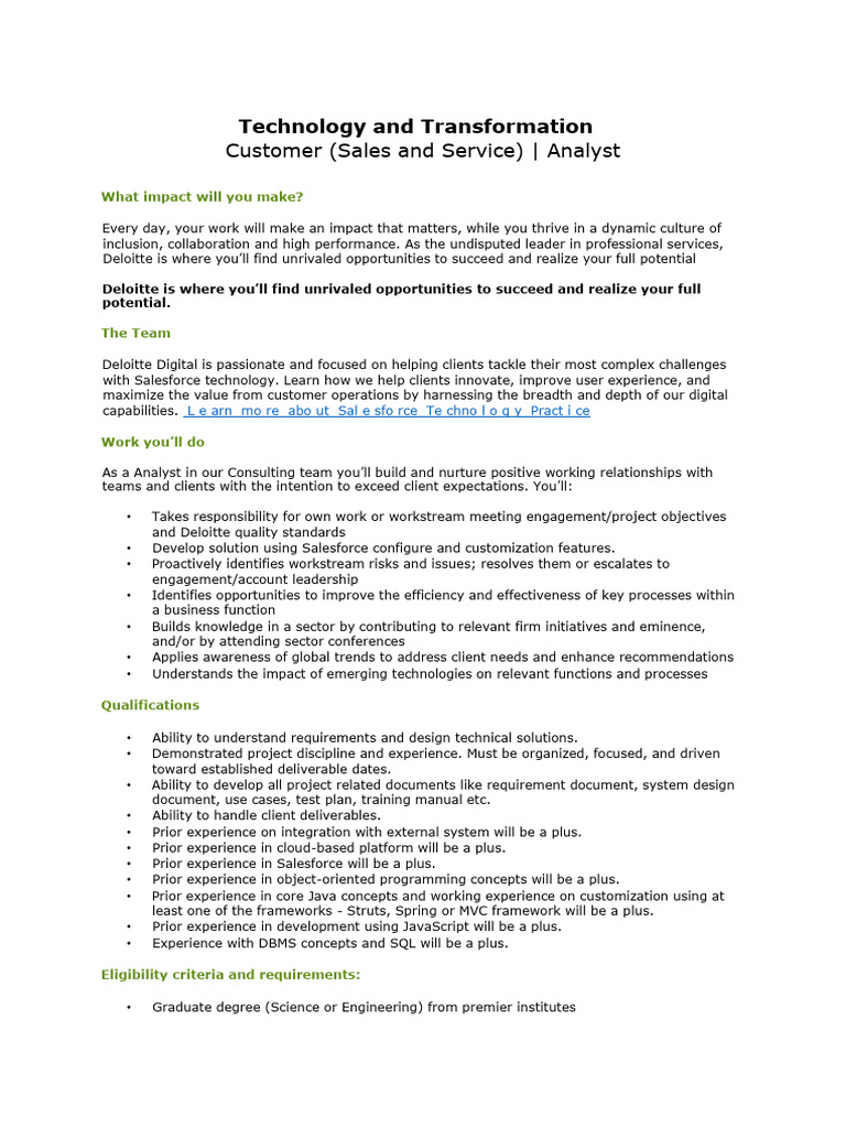 DI - Customer - Sales Services - Analyst Job Description | PDF | Leadership