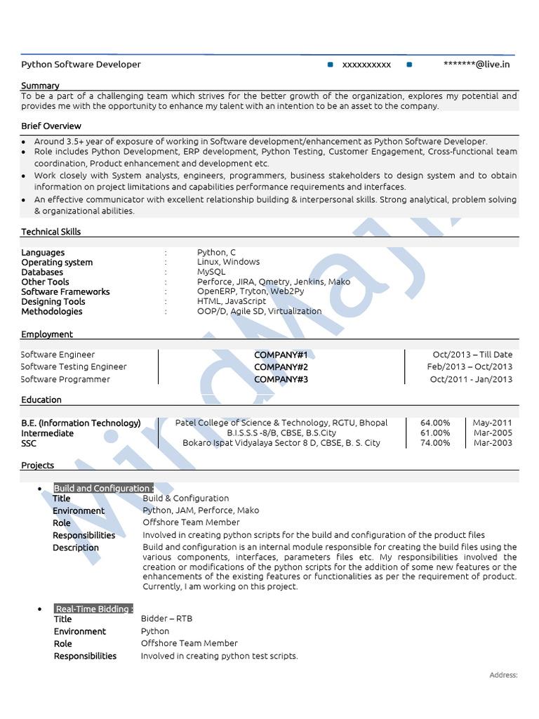 Python Sample Resume 2 | PDF
