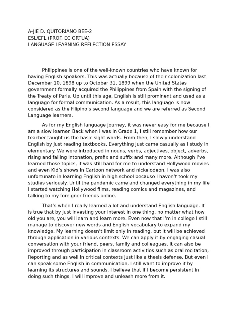 Prof Ec Reflection Esl | PDF