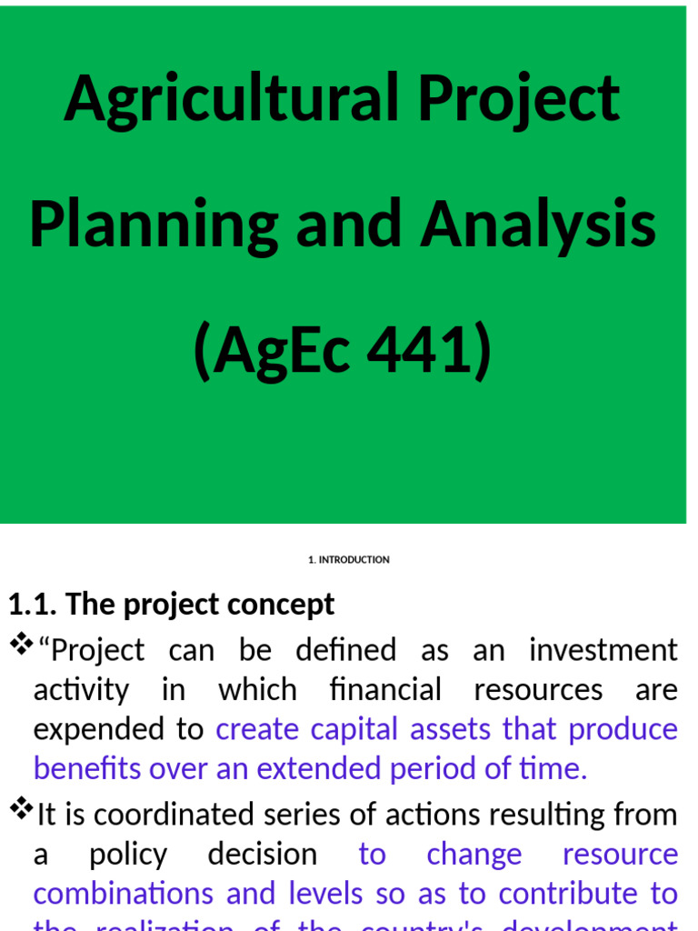 Agricultural Project Planning and Analysis (Agec 441) | PDF