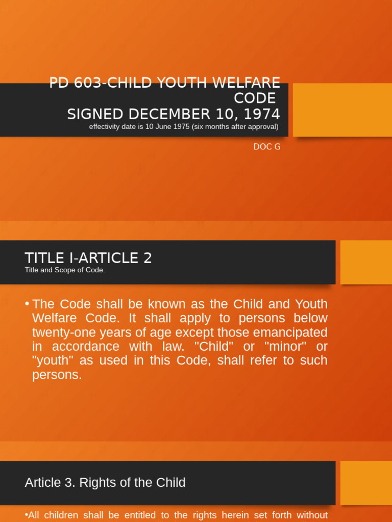 PD 603-Child Youth Welfare Code | PDF