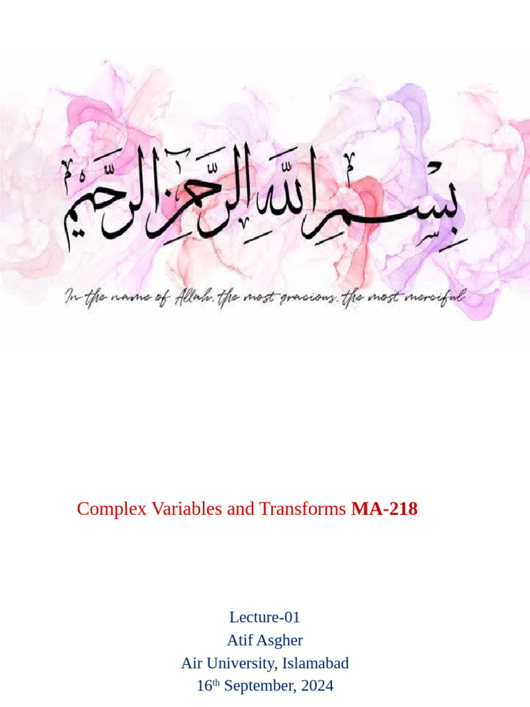 Complex Variables and Analysis Lecture 01 | PDF