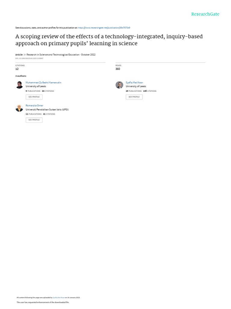 A Scoping Review of The Effects of A Technology-Integrated | PDF ...