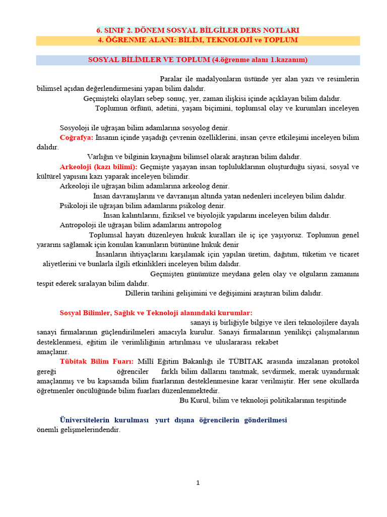6 Sinif 2 Donem Sosyal Ozet Yeni Mufredat Pdf