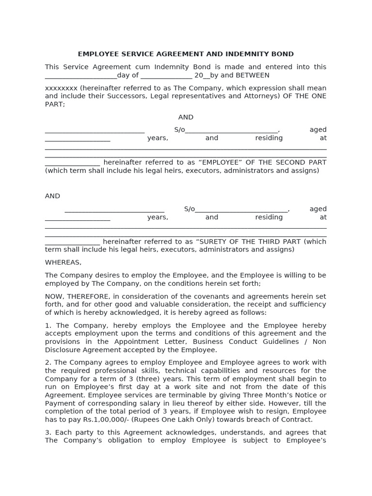 Employment Agreement and Indemnity | PDF