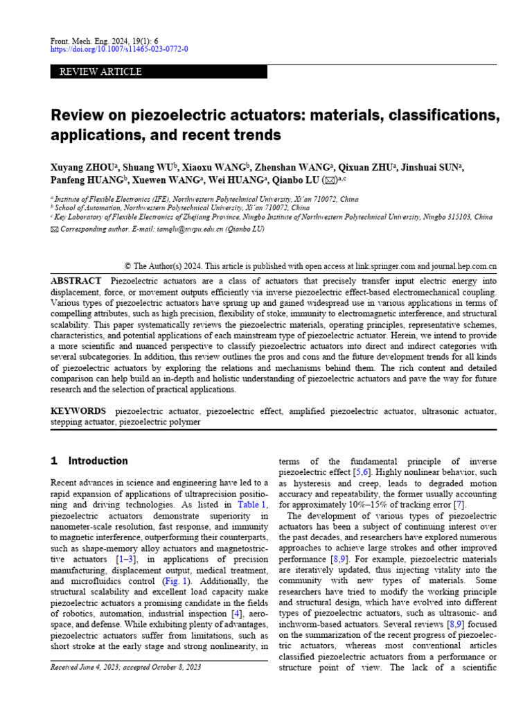 Review On Piezoelectric Actuators Materials Classi | PDF