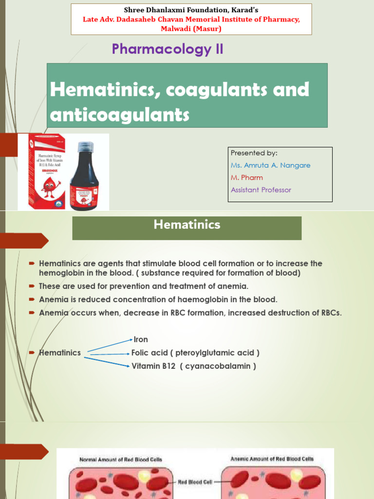 Hematinics, Coagulants and Anticoagulants by Amruta Nangare | PDF