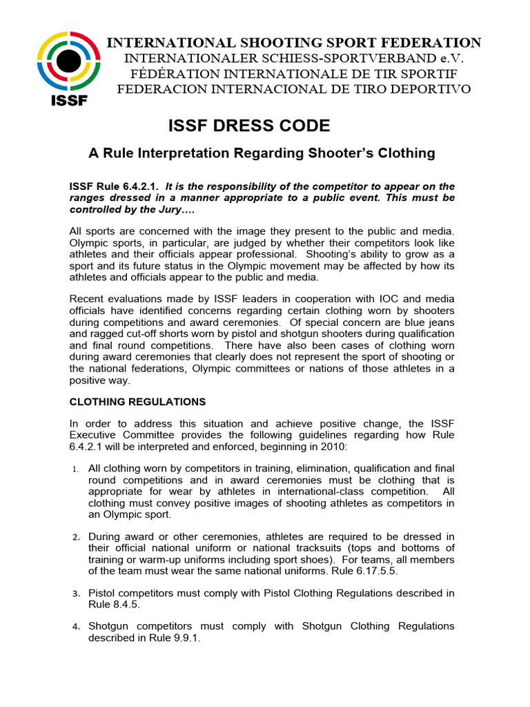 Issf Dress Code
