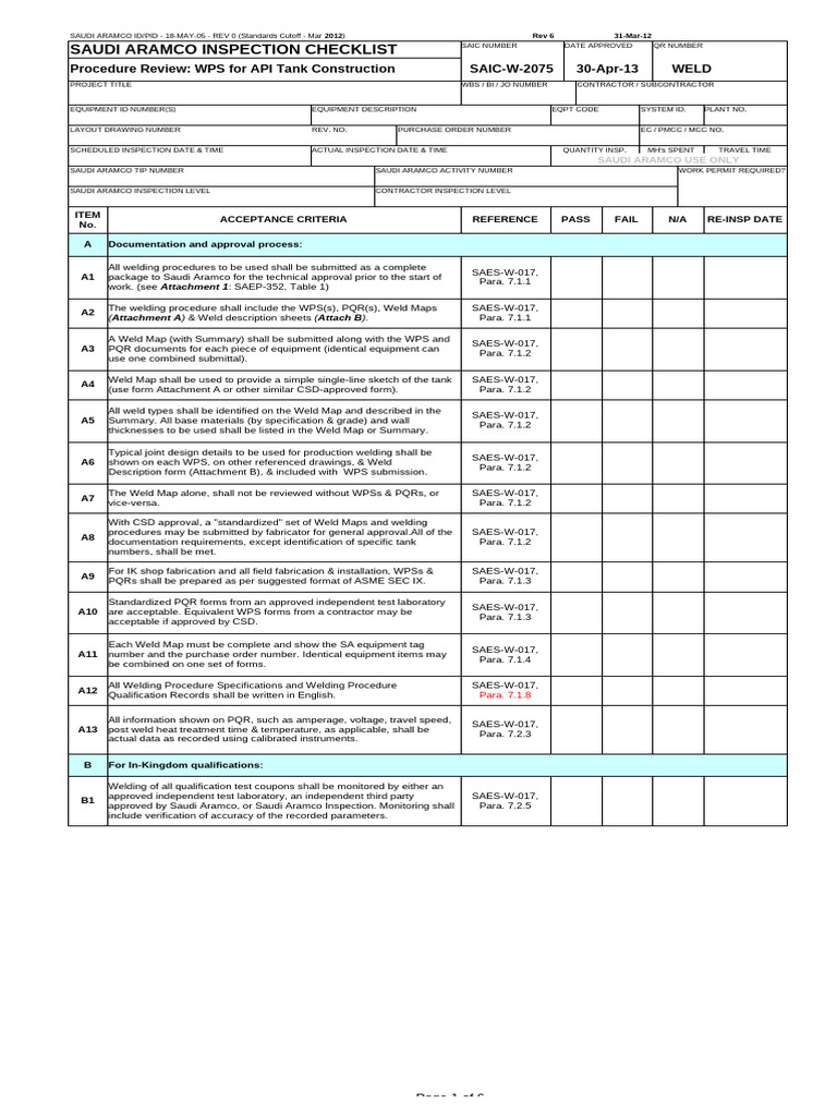 SAIC-W-2075 Rev 6 | PDF