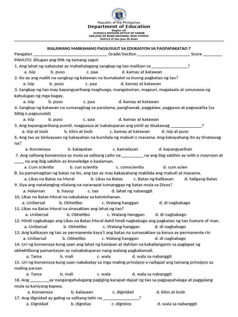 2ND Quarterly Exam in Esp 7 | PDF