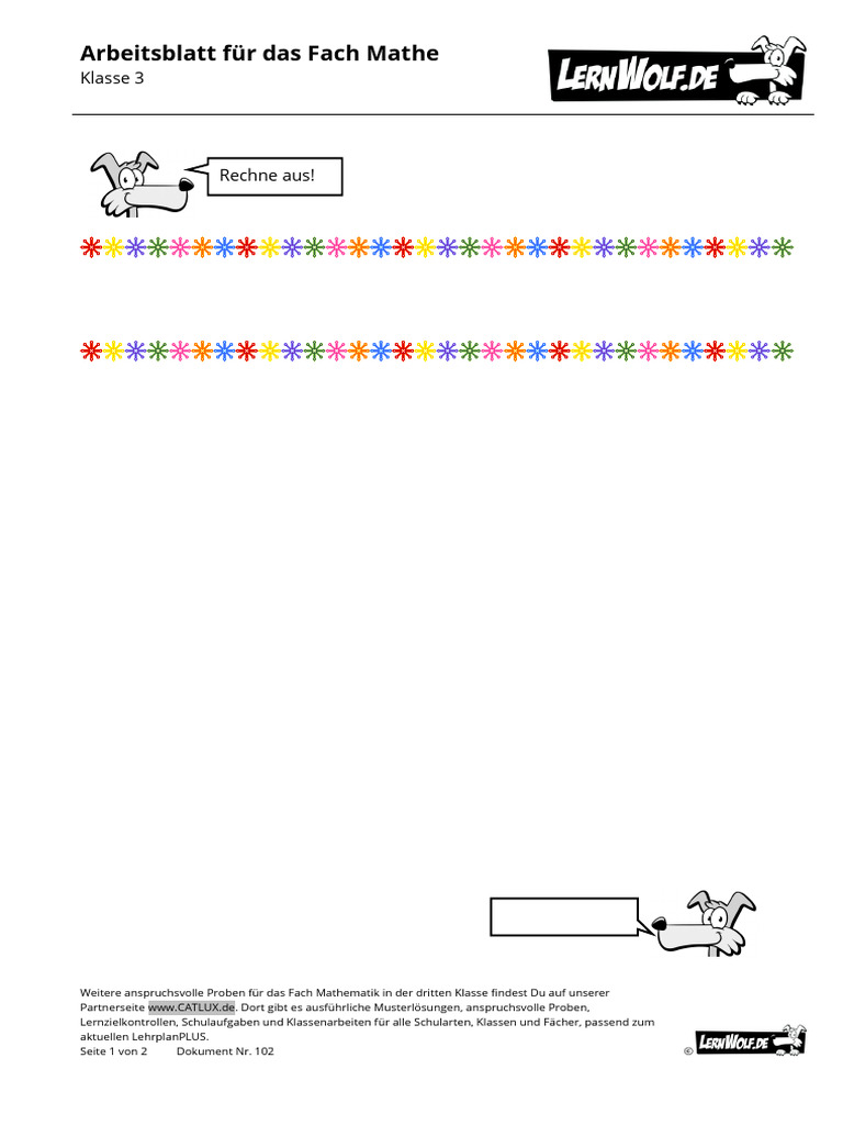 102 Kostenloses Arbeitsblatt Grundschule Klasse 3 Mathematik | PDF