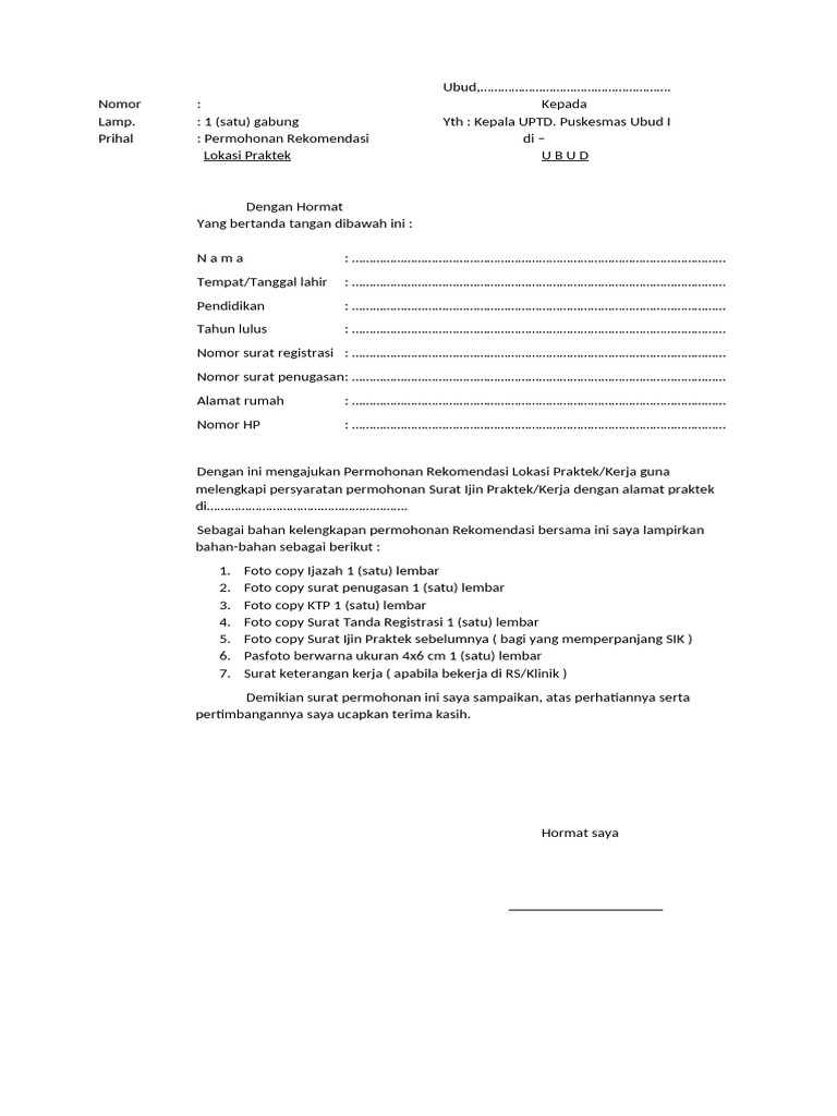 Contoh Form Permohonan Rekomendasi SIP | PDF