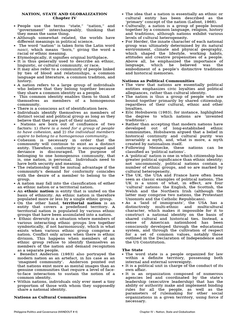 PPG Handout 4 Nation State and Globalization | PDF